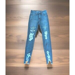 American Eagle AE Super Stretch Super Hi Rise Jegging Distressed Womens SZ 0
